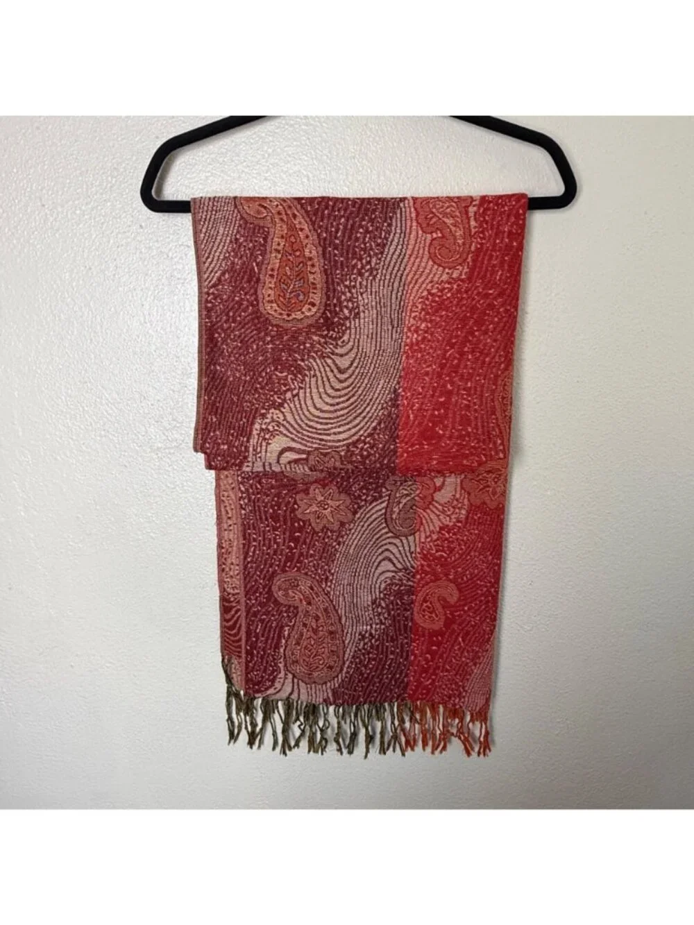 Paisley Red & Maroon 100% Pashmina Scarf With Fringe 72
